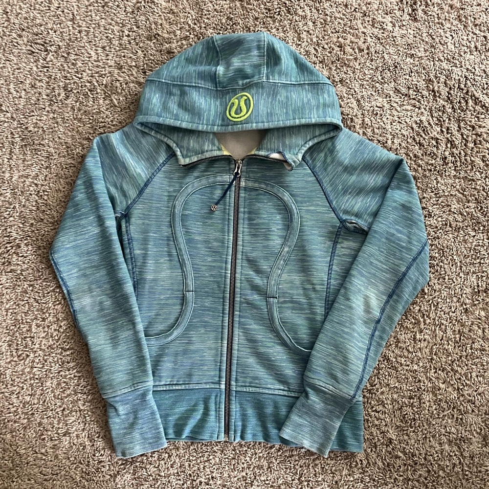 Lululemon Scuba Hoodie Full-Zip Heathered Blue/Green Stripe fleece lined size 6
